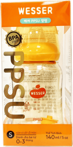 Bình sữa Wesser nhựa PPSU cổ hẹp 140ml (Giao bao bì ngẫu nhiên)