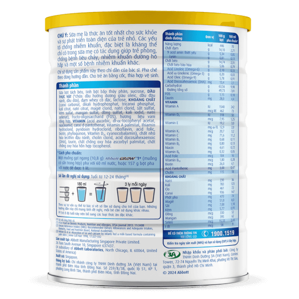 Sữa Abbott Grow 1+ 800g (1-2 tuổi) (Trọng lượng cũ: 850g, Giao ngẫu nhiên)