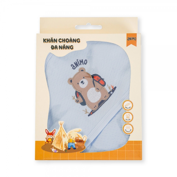 Khăn choàng ủ đa năng 2 trong 1 hình Gấu nâu Animo T2303_LN001 (80x100cm, Xanh)