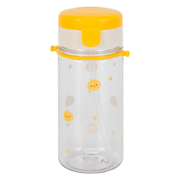 Bình tập uống ống hút chống tràn ecozen Edison (350ml, dây đeo, vàng)