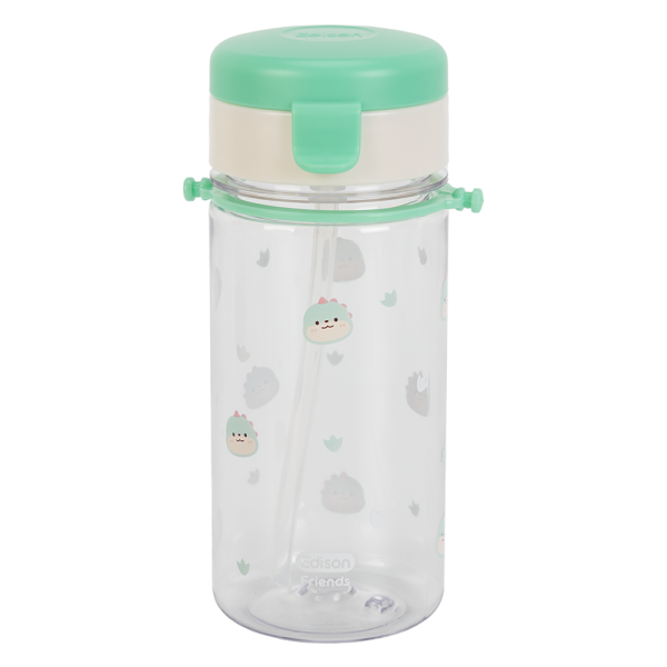 Bình tập uống ống hút chống tràn ecozen Edison (350ml, dây đeo, xanh lá)