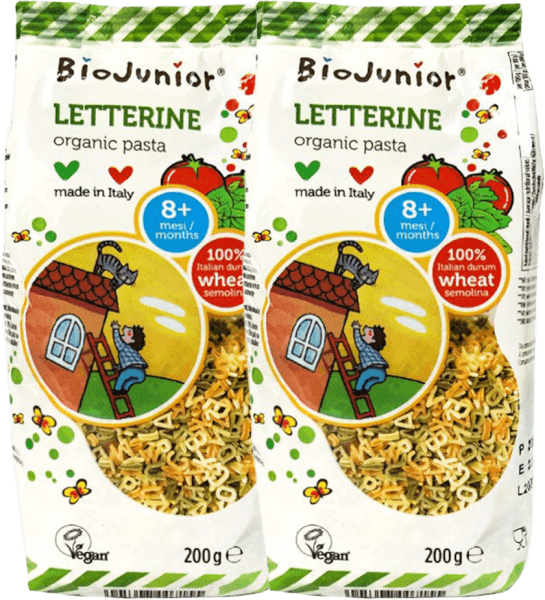 Combo 2 Mì nui ăn dặm hữu cơ cho bé hình chữ cái BioJunior 200g