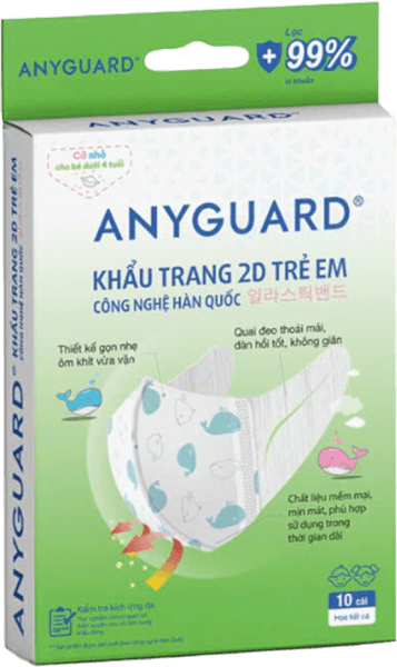 Khẩu trang y tế 2D Anyguard cho bé dưới 4 tuổi (10 cái/hộp)