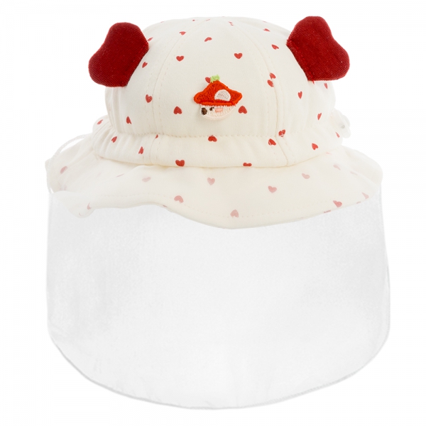 Nón vành tròn khăn voan bé gái 0-12M Animo A2506_MN039 (44cm,Kem-Đỏ)