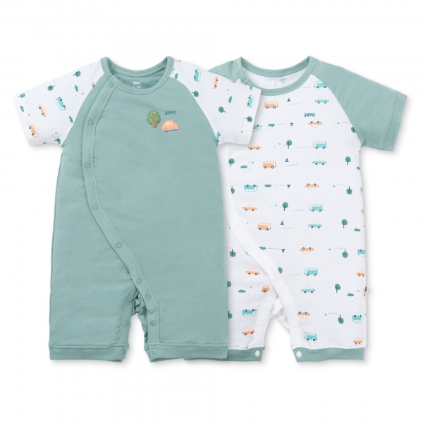 Set 2 Bodysuit kháng khuẩn Modal đùi Animo VD0725009 (0-3M,Lá-trắng,DD06)