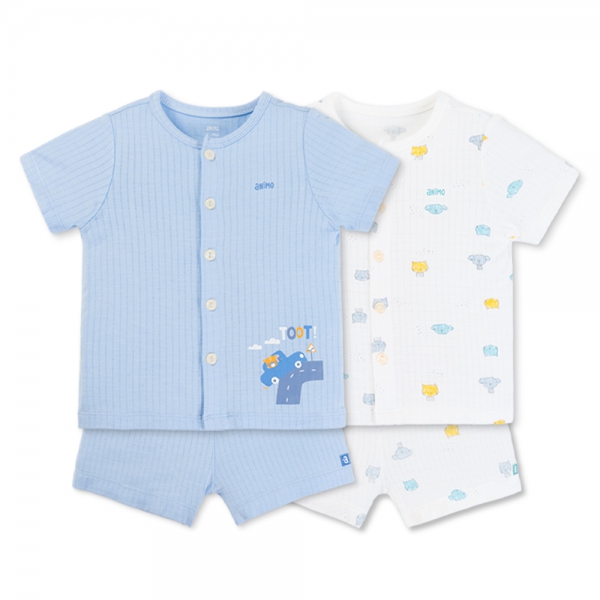 Set 2 bộ rayon chống muỗi ngắn Animo VD0825024 (0-24M,Xanh -trắng,TT06)