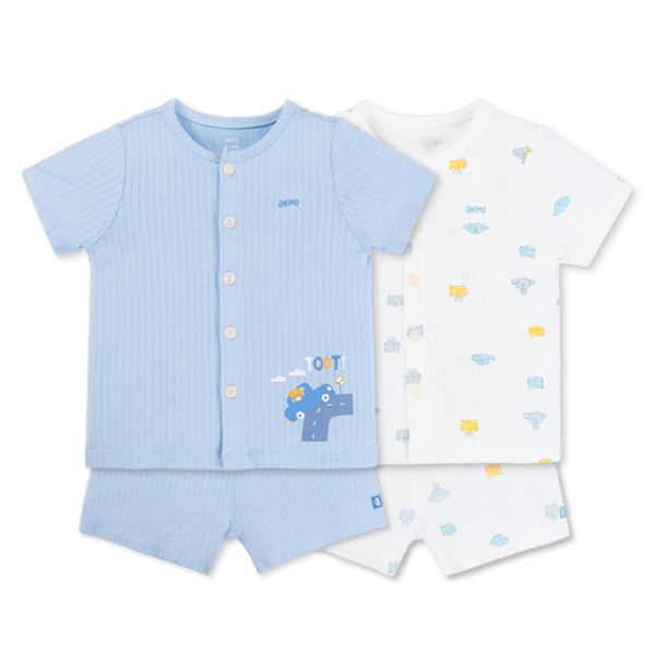 Set 2 bộ rayon chống muỗi ngắn Animo VD0825024 (0-24M,Xanh -trắng,TT06)