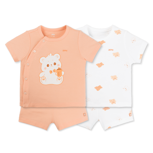 Set 2 Bộ kháng khuẩn Modal ngắn Animo VD0725001 (0-3M,Cam-trắng,TT06)