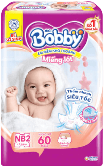 Miếng lót Bobby size Newborn 2 60 miếng (4-7kg)