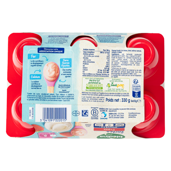 Sữa chua Bledina vị dâu, 6M. (55gx6 hộp)