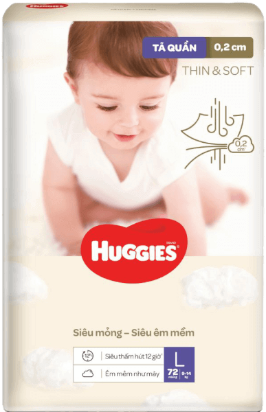 Tã quần Huggies Thin & Soft  (L, 9-14kg, 72 miếng)