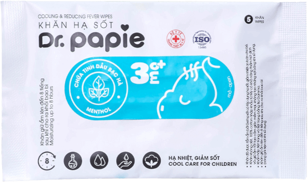 Khăn lau hạ sốt Dr.Papie 5 tờ cho bé 3M+