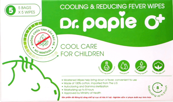 Khăn lau hạ sốt Dr.Papie (5 tờ) cho trẻ từ 0 tháng tuổi