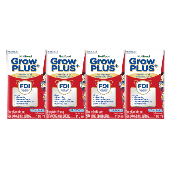 Thùng SPDDPS GrowPLUS 110ml Ít đường (lốc 4 hộp) - 12 lốc