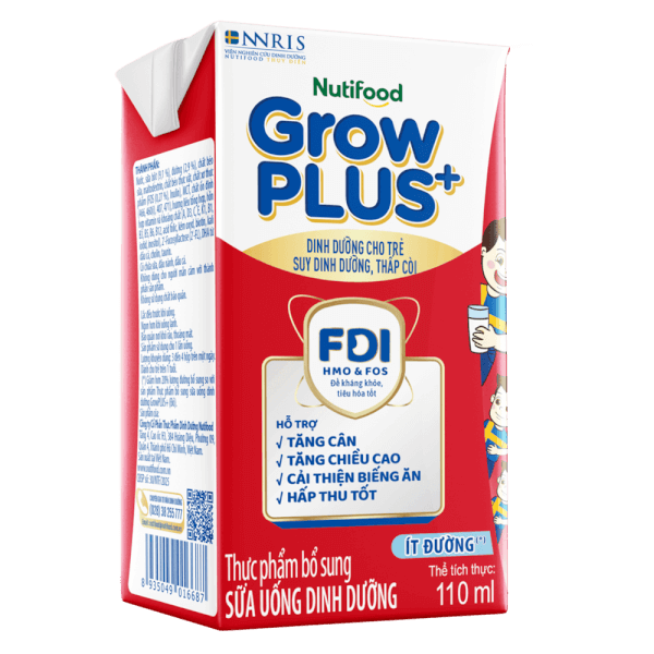 Thùng SPDDPS GrowPLUS 110ml Ít đường (lốc 4 hộp) - 12 lốc