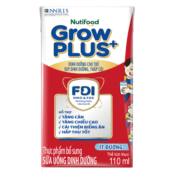 Thùng SPDDPS GrowPLUS 110ml Ít đường (lốc 4 hộp) - 12 lốc