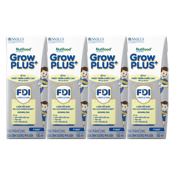 Sữa dinh dưỡng pha sẵn GrowPLUS+ (Bạc) 180ml, lốc 4 hộp (Từ 1 tuổi)