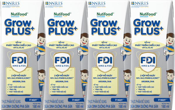 Sữa dinh dưỡng pha sẵn GrowPLUS+ (Bạc) 180ml, lốc 4 hộp (Từ 1 tuổi)
