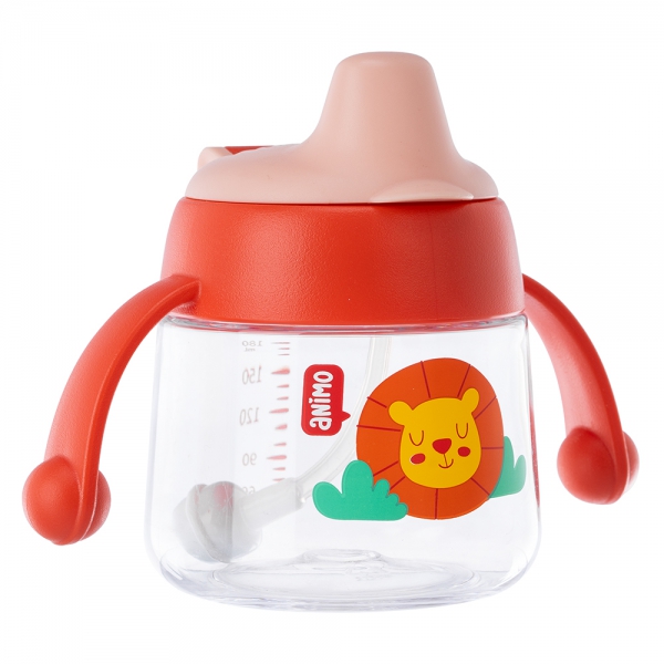 Bình tập uống núm silicone Animo (đỏ, 180ml, RK-B1042A)