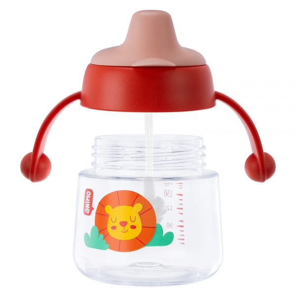 Bình tập uống núm silicone Animo (đỏ, 180ml, RK-B1042A)