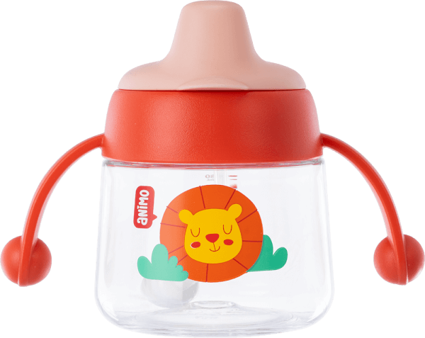 Bình tập uống núm silicone Animo (đỏ, 180ml, RK-B1042A)