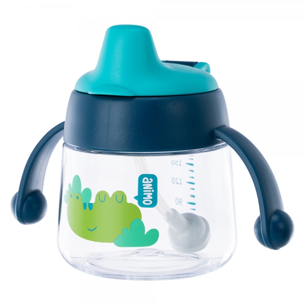 Bình tập uống núm silicone Animo (xanh, 180ml, RK-B1042A)