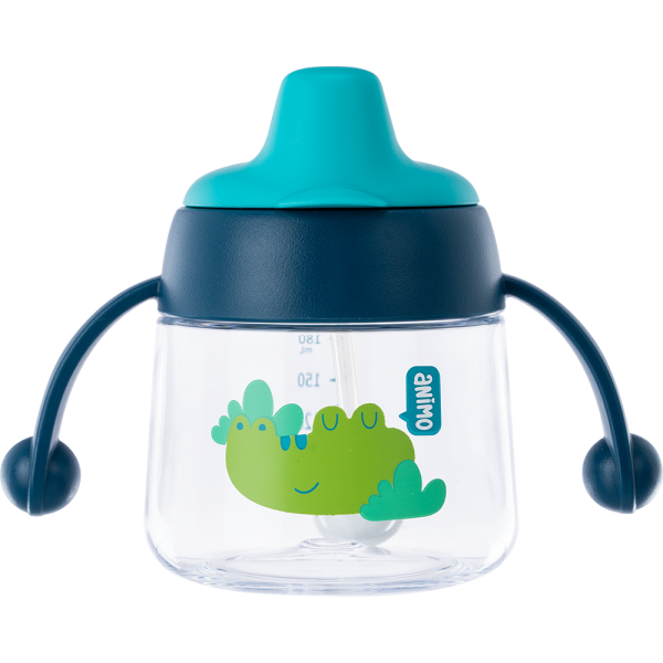 Bình tập uống núm silicone Animo (xanh, 180ml, RK-B1042A)