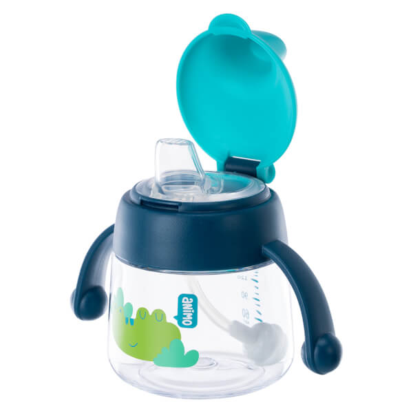 Bình tập uống núm silicone Animo (xanh, 180ml, RK-B1042A)