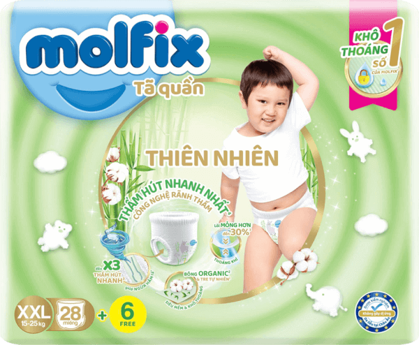 Bỉm tã quần thiên nhiên Molfix Jumbo (XXL, 28 miếng)