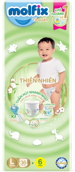Bỉm tã quần thiên nhiên Molfix Jumbo (L, 36 miếng)