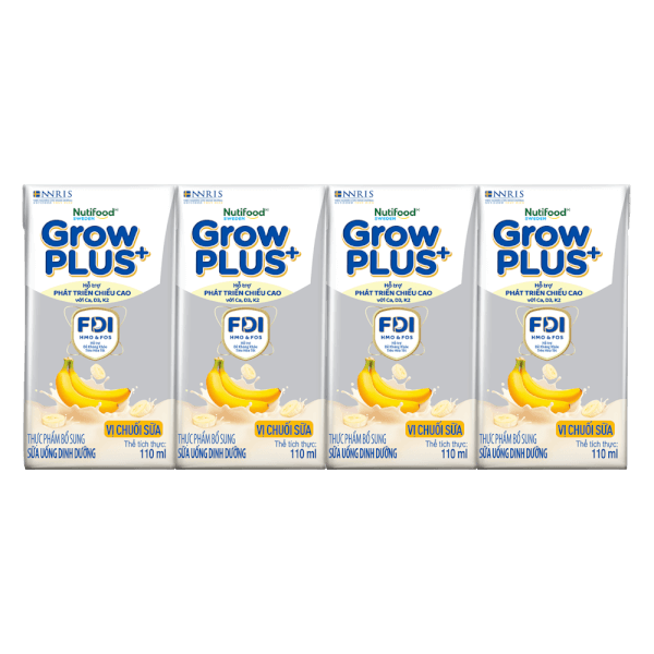 Sữa bột pha sẵn GrowPLUS+ vị chuối 110ml (lốc 4 hộp) (Trên 1 tuổi)