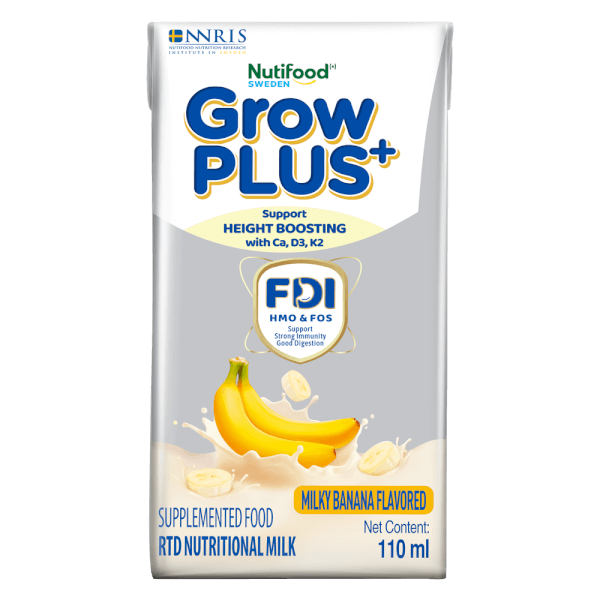 Thùng Sữa bột pha sẵn GrowPLUS+ vị chuối 110ml (lốc 4 hộp) (Trên 1 tuổi)