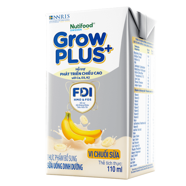 Thùng Sữa bột pha sẵn GrowPLUS+ vị chuối 110ml (lốc 4 hộp) (Trên 1 tuổi)