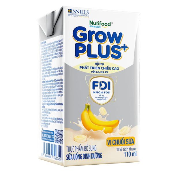 Thùng Sữa bột pha sẵn GrowPLUS+ vị chuối 110ml (lốc 4 hộp) (Trên 1 tuổi)