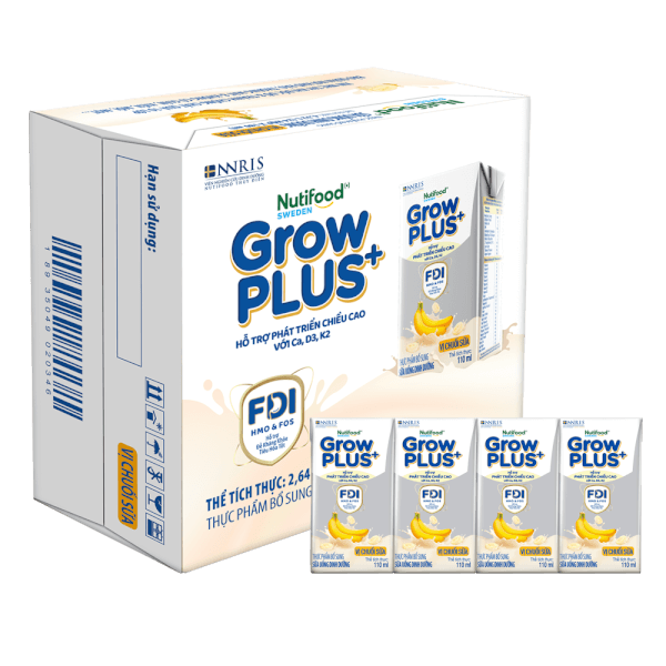 Thùng Sữa bột pha sẵn GrowPLUS+ vị chuối 110ml (lốc 4 hộp) (Trên 1 tuổi)