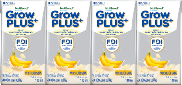 Sữa bột pha sẵn GrowPLUS+ vị chuối 110ml (lốc 4 hộp) (Trên 1 tuổi)