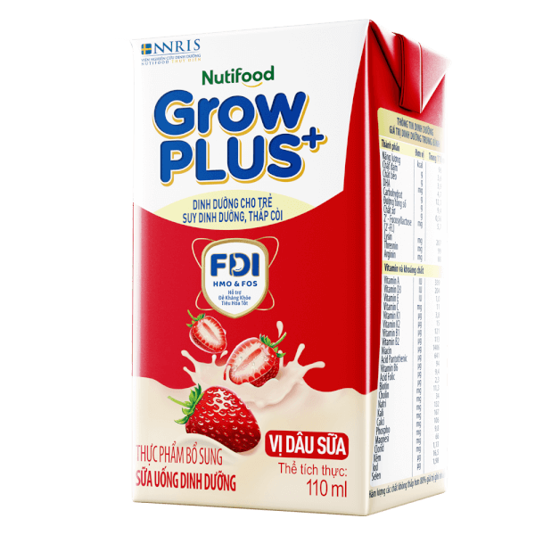 Thùng Sữa bột pha sẵn GrowPLUS+ vị dâu 110ml (lốc 4 hộp) (Trên 1 tuổi)