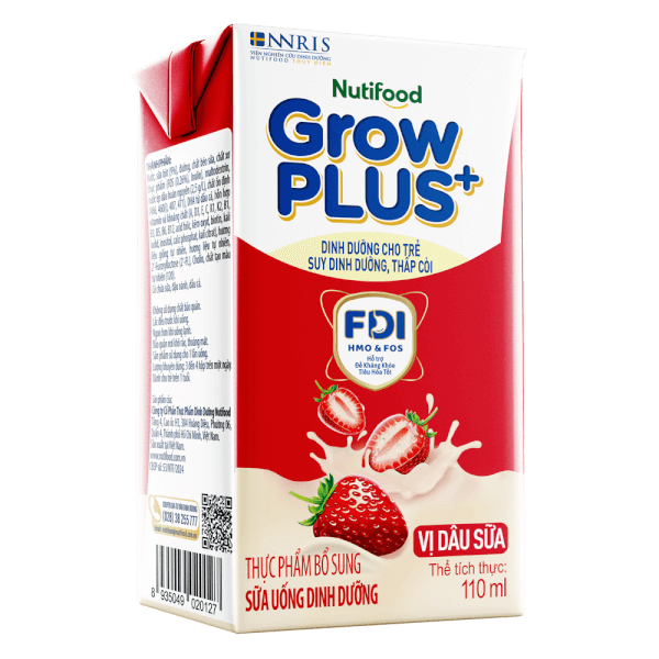 Thùng Sữa bột pha sẵn GrowPLUS+ vị dâu 110ml (lốc 4 hộp) (Trên 1 tuổi)