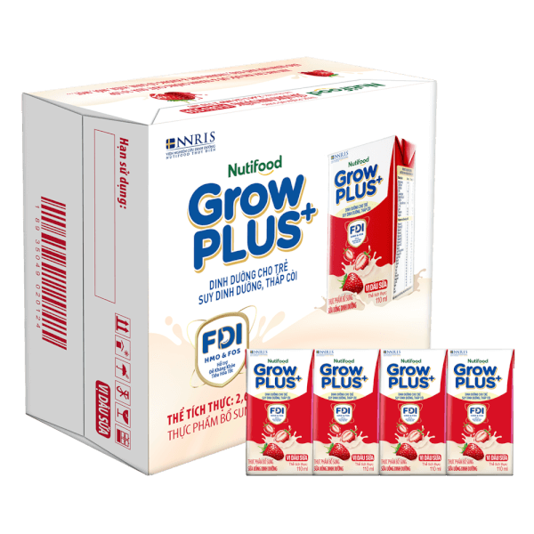 Thùng Sữa bột pha sẵn GrowPLUS+ vị dâu 110ml (lốc 4 hộp) (Trên 1 tuổi)
