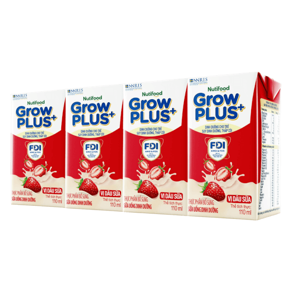 Thùng Sữa bột pha sẵn GrowPLUS+ vị dâu 110ml (lốc 4 hộp) (Trên 1 tuổi)