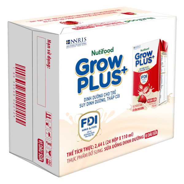 Thùng Sữa bột pha sẵn GrowPLUS+ vị dâu 110ml (lốc 4 hộp) (Trên 1 tuổi)