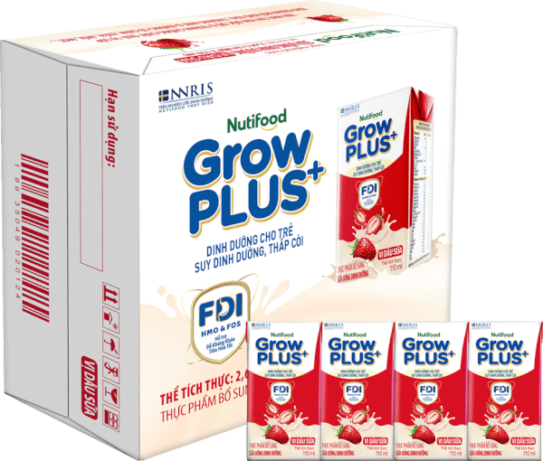 Thùng Sữa bột pha sẵn GrowPLUS+ vị dâu 110ml (lốc 4 hộp) (Trên 1 tuổi)