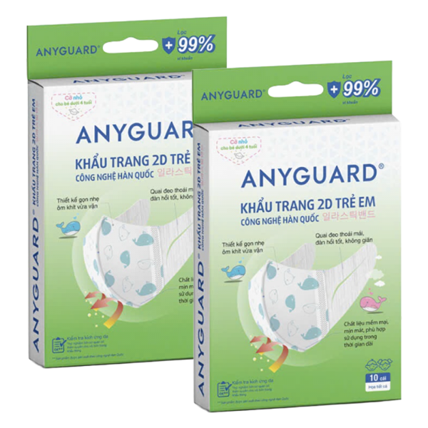 Combo 2 Khẩu trang y tế 2D Anyguard cho bé dưới 4 tuổi (10 cái/hộp)