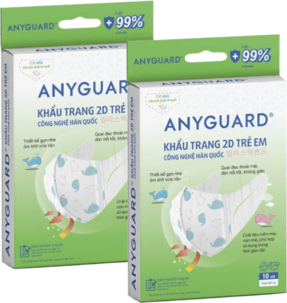 Combo 2 Khẩu trang y tế 2D Anyguard cho bé dưới 4 tuổi (10 cái/hộp)
