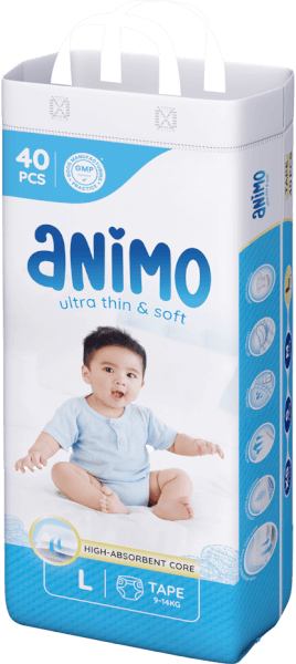 Tã dán Animo Siêu Mềm Thoáng (L, 40 miếng)