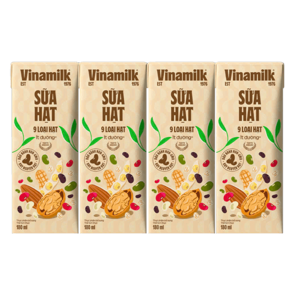 Sữa hạt 9 loại hạt Vinamilk ít dường 180ml (lốc 4 hộp)