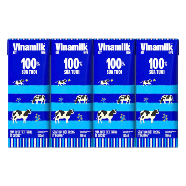 Sữa tươi tiệt trùng ít đường Vinamilk 180ml (Lốc 4 hộp)
