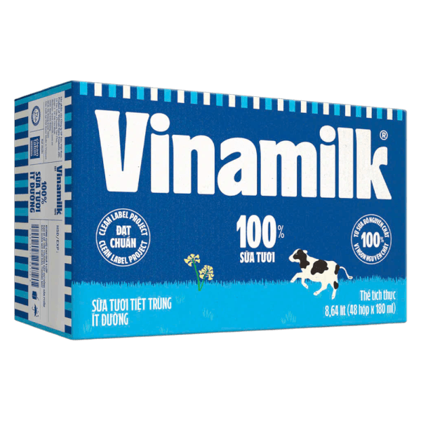Sữa tươi tiệt trùng ít đường Vinamilk 180ml (Lốc 4 hộp)