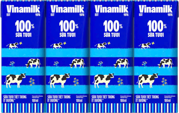 Combo 4 lốc Sữa tươi tiệt trùng ít đường Vinamilk 180ml (Lốc 4 hộp)
