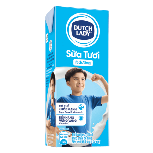 Combo 2 Sữa tươi tiệt trùng ít đường Dutch Lady 180ml (Lốc 4 hộp)